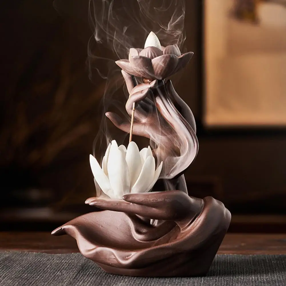 

Peaceful Incense Burner Waterfall Elegant Lotus Incense Burner Set Handcrafted Backflow Holder with 10 for Home for Relaxation