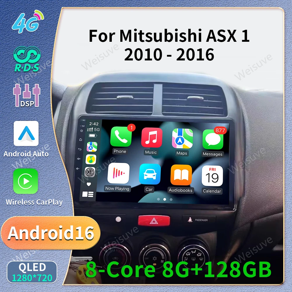 Android 16 Carplay para Mitsubishi ASX 1 2010 2011 2012 2013 2014 2015 2016 Radio GPS para Auto, Reproductor Multimedia de Video, Reproductor de DVD Estéreo 2din 1