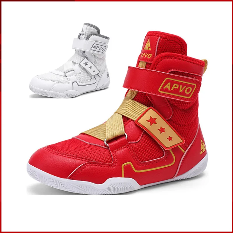 Wrestling Shoes for Youth Magic Strap Closure High Top Boxing Shoes Breathable Mesh Uppers Lightweight Support Gym Sneakers