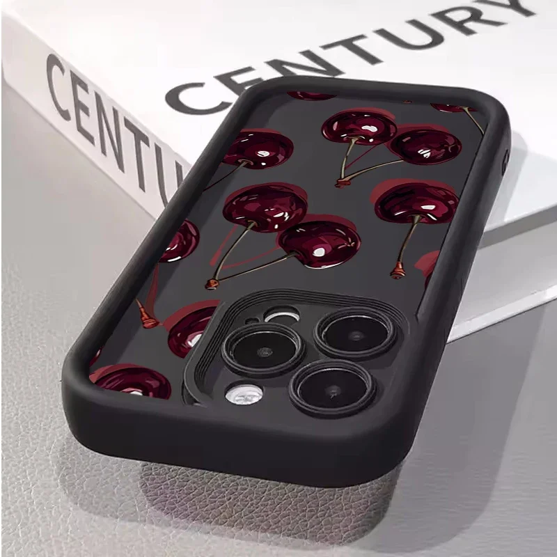 Matte Soft Silicone Strawberry Cherry Fruit Phone Case