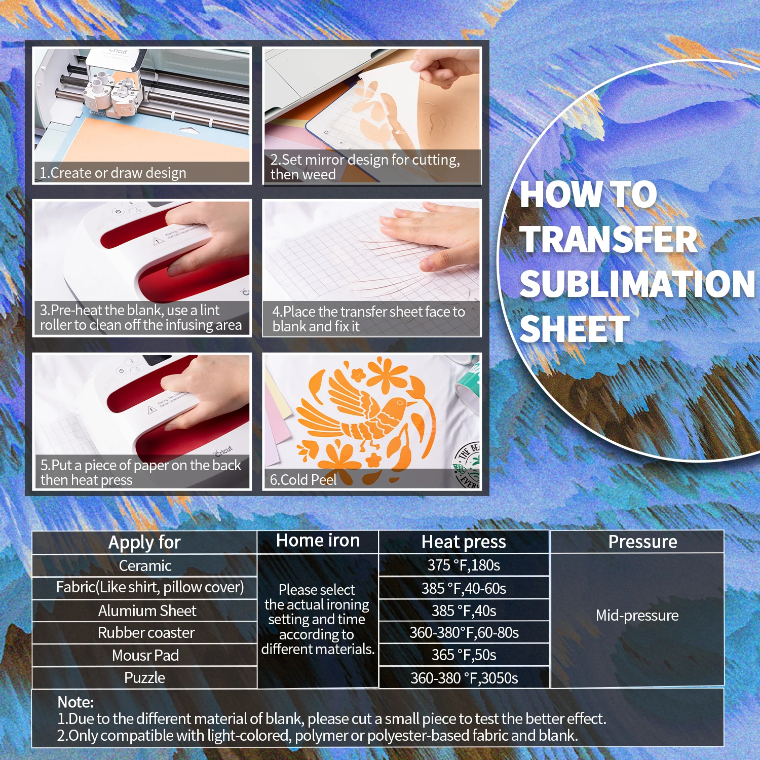 WOWOCUT 수채화 전송 잉크 시트 12*12 열 프레스 용 승화 전송 비닐 종이 DIY 티셔츠 머그잔