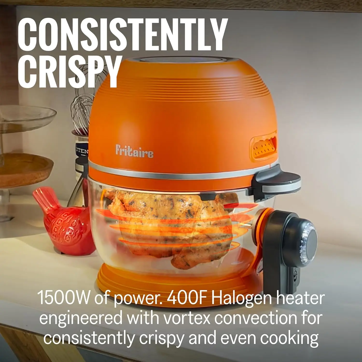 Large 5 Quart Air Fryer Halogen Infrared Convection Oven Multicooker Quick Healthy Meals Defrost Roast BBQ Oil-Free 1200W 5