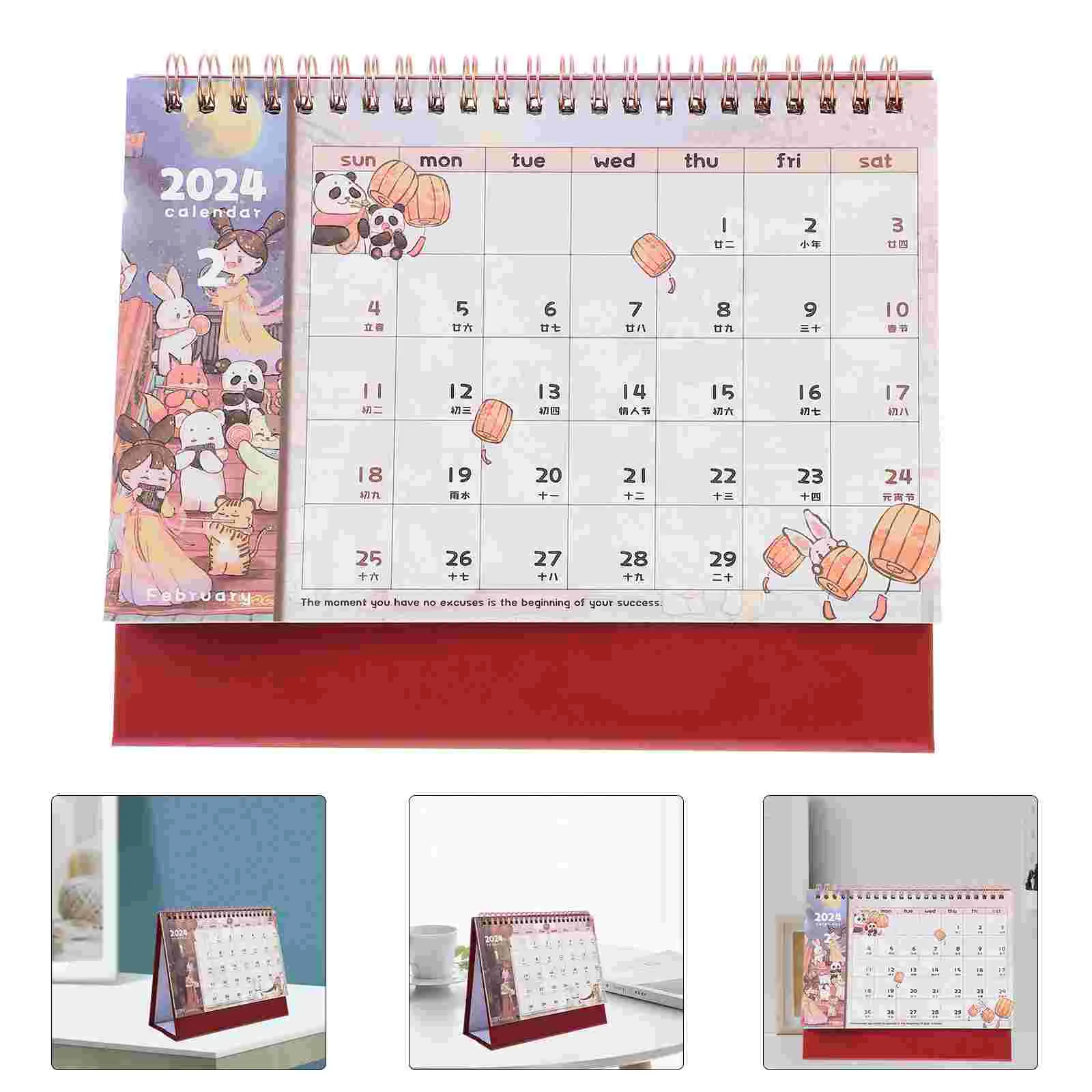 2024 Desk Calendar Cute Cartoon National Trend Retro Style Desktop Hand-painted Coil (Sakura) 30pcs set cute classic van gogh oil painting greeting cards postcard retro birthday letter message business gift card set gifts