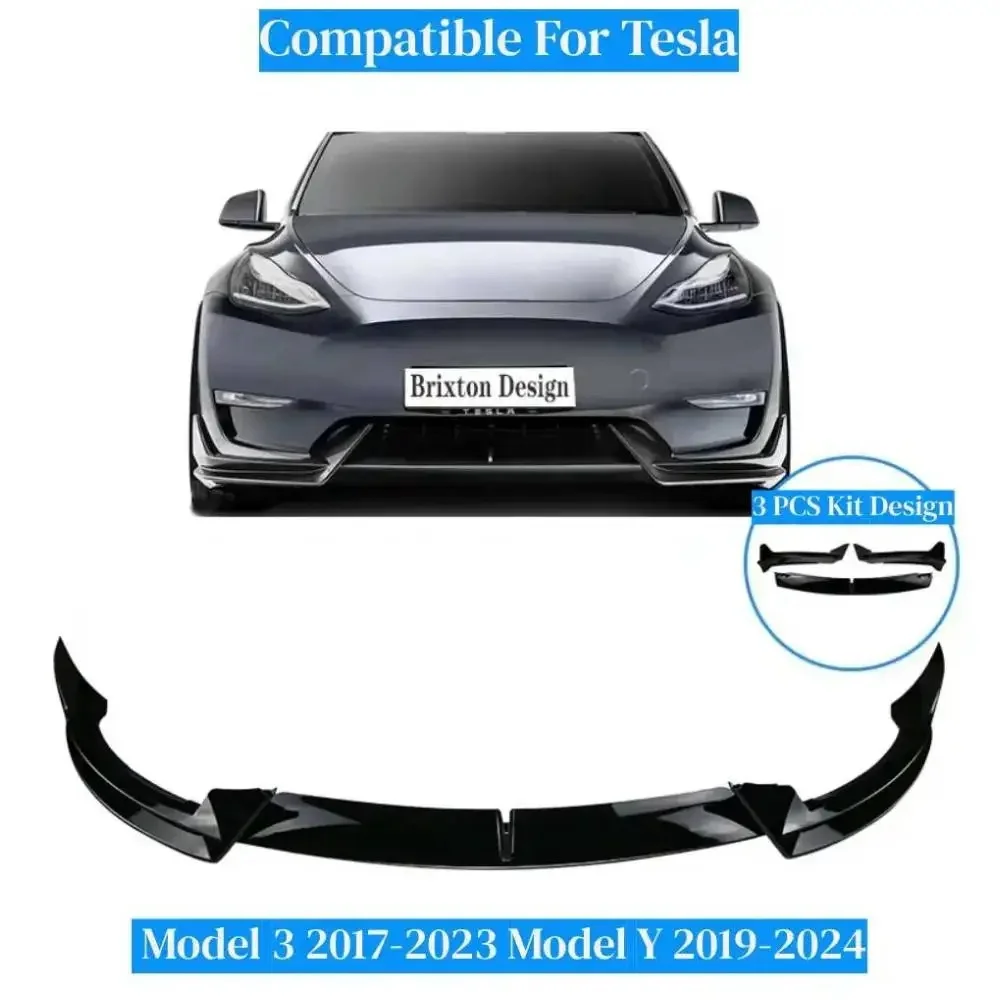 Front Bumper Front Lip Front Shovel kit Compatible for Tesla Model 3 2017-2023 Model Y 2019-2024 Sedan Body Spoiler Splitter Kit