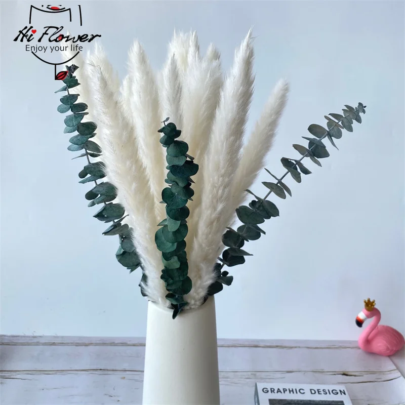 

Natural Dried Flower Reeds Eucalyptus Leaf White Pampas Grass Bouquet for Wedding Party Decoration Boho Garden Living Home Decor