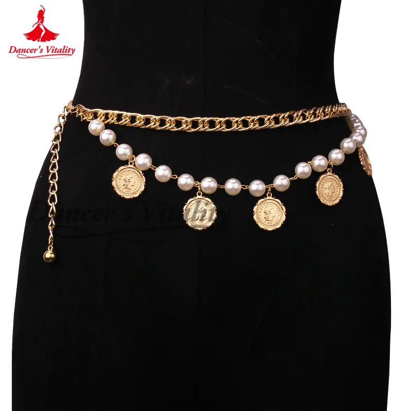 

Пояс для танца живота ретро монета с портретом королева рельефная подвеска с кисточками на талии двухслойная жемчужная цепочка для тела пояс для Танцев Живота