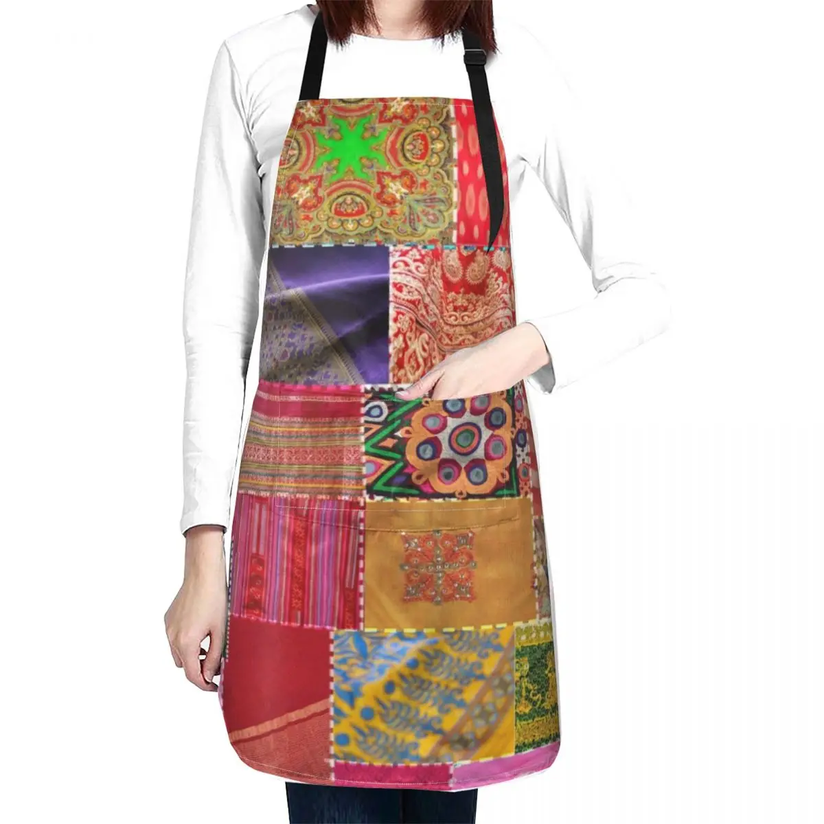 Boho Art Sari Patchwork Quilt Apron Apron For Kitchen Barber Costume Waiter