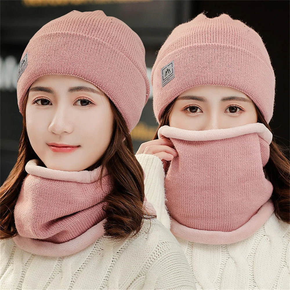 

Hat Women's Autumn and Winter Knitted Hat Ear Protection Woolen Hat Men's Neck Set Two Piece Cycling Pullover Hat