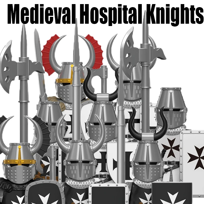 

MOC Medieval Temple Hospital Knight Figures Building Blocks Castle Military Soldier Army Guard Infantry Weapons Bricks Toys Boys