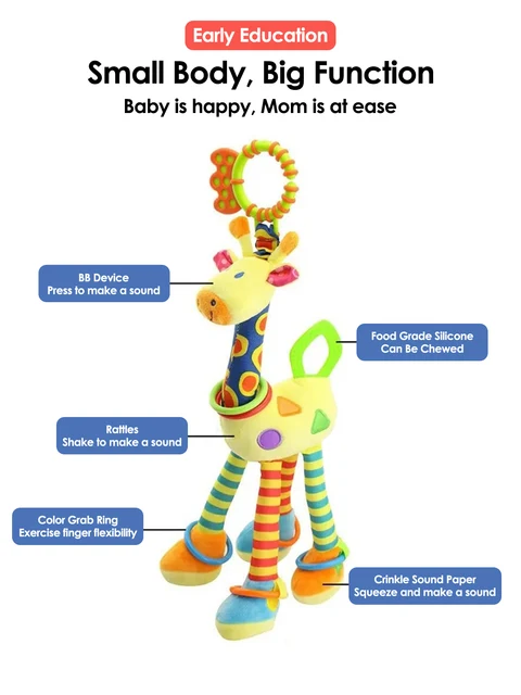 Hochets en peluche HandHavana pour bébé, jouets de développement pour bébé, poignée avec TeWindsor, cadeaux pour nouveau-né, girafe douce, aléatoire, 1 pièce 3