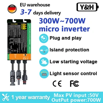 Y & H 700W 600W พลังงานแสงอาทิตย์บนอินเวอร์เตอร์ Grid 500W Solar Micro INVERTER DC18-60 MPPT Ongrid พลังงานแสงอาทิตย์ PURE sinusoidal MINI อินเวอร์เตอร์สําหรับ 220V 1