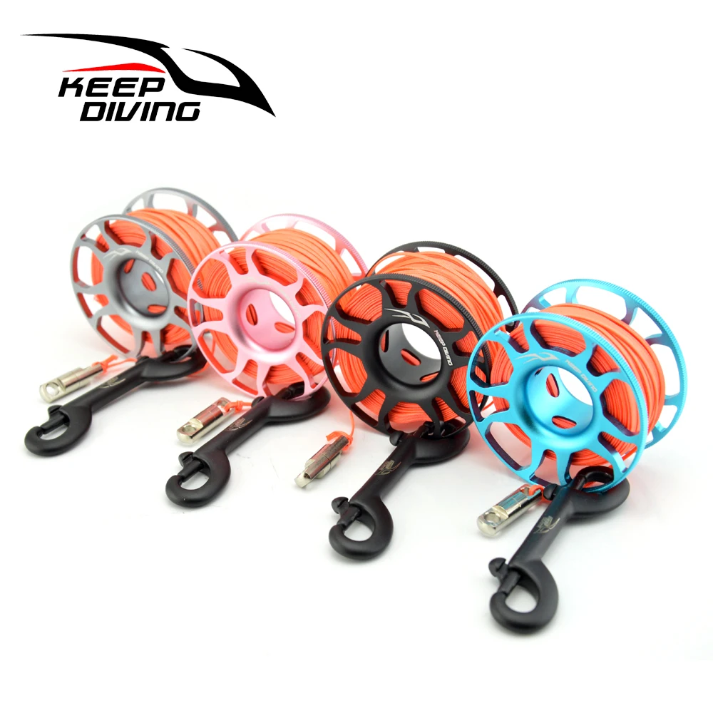 

15M/30M Scuba Diving Aluminum Alloy Spool Finger Reel with Stainless Steel Bolt Snap Hook SMB Equipment Cave Dive