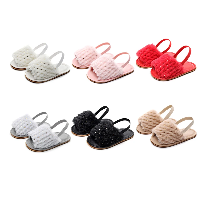 Summer Infant Baby Girls Soft Sole Sandals Plush Slide Gold Dot Open Toe Princess Flats Walking Shoes for Toddler Newborn