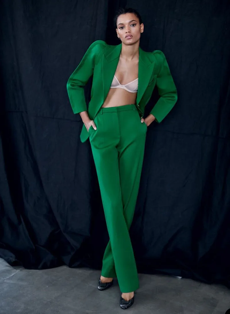 

Women Pants Suits Set 2 Pcs Blazer+Trousers Lantern Sleeve Coat Formal Office Lady Custom Made Special Occasions Prom Dress