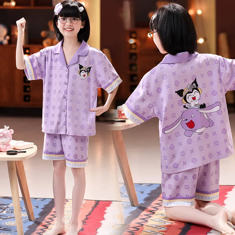 

Sanrio Kawaii Anime Cinnamoroll Home Clothing Cute Cartoon Kuromi Girly Heart Hello Kitty Short-Sleeved Pajamas Toys for Girls