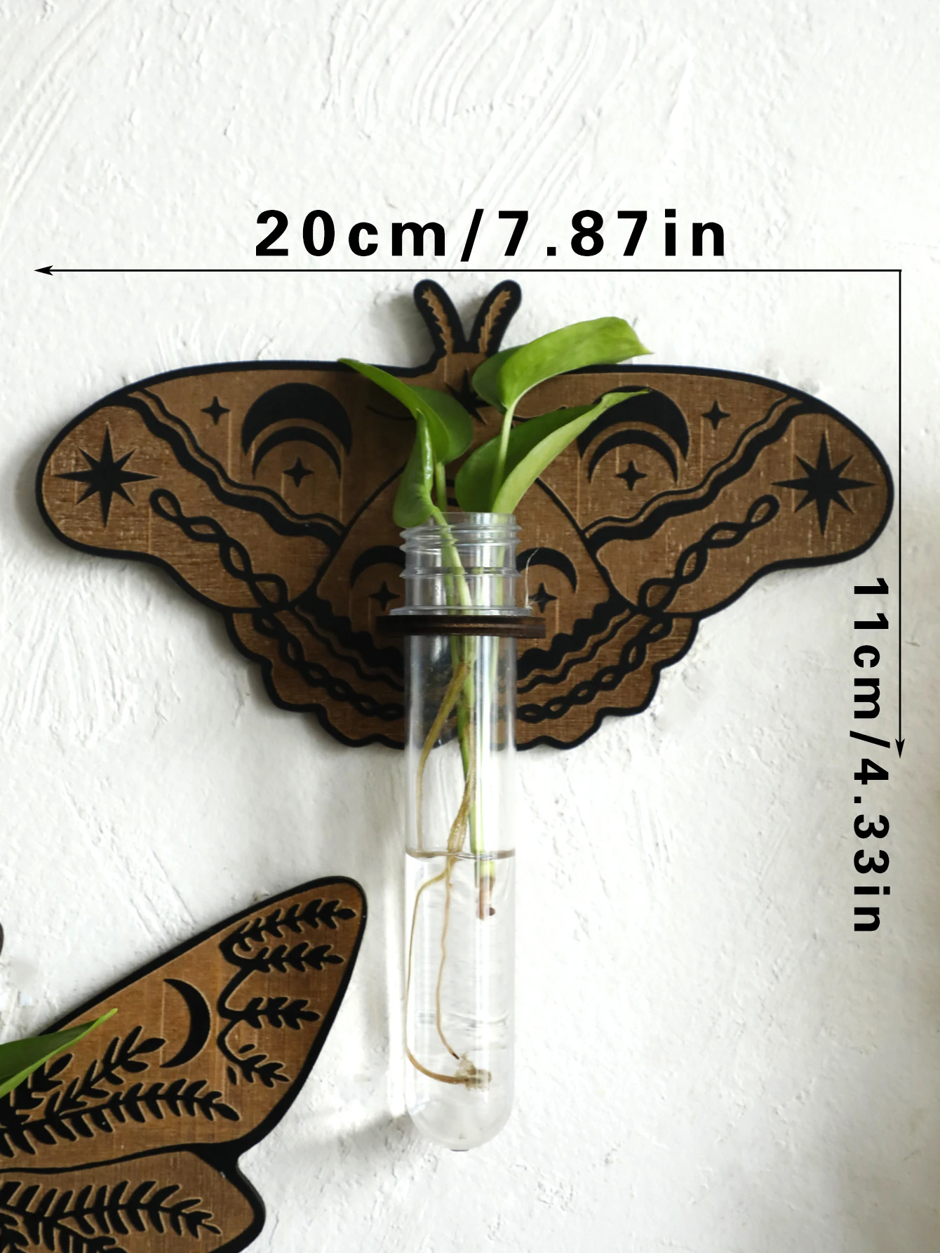 Elegant Wooden Butterfly Wall-Mounted Propagation Station with Plastic Tubes for Indoor Hydroponic Plant Display