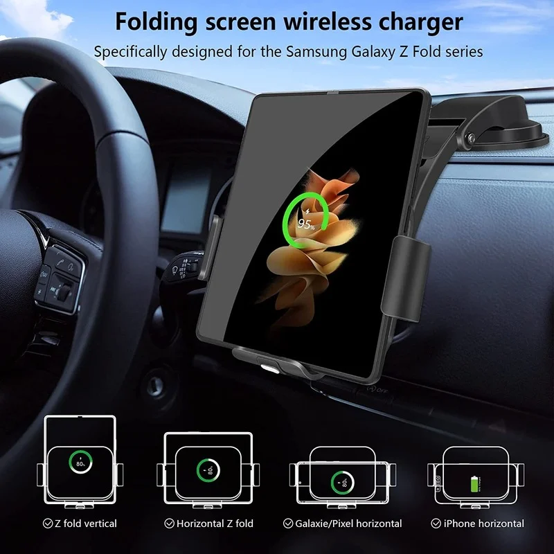 

15W Dual Coils Fast Wireless Car Charger, LAMJAD Smart Qi Wireless Charger Car Mount Compatible with Samsung Galaxy z Fold 3/2