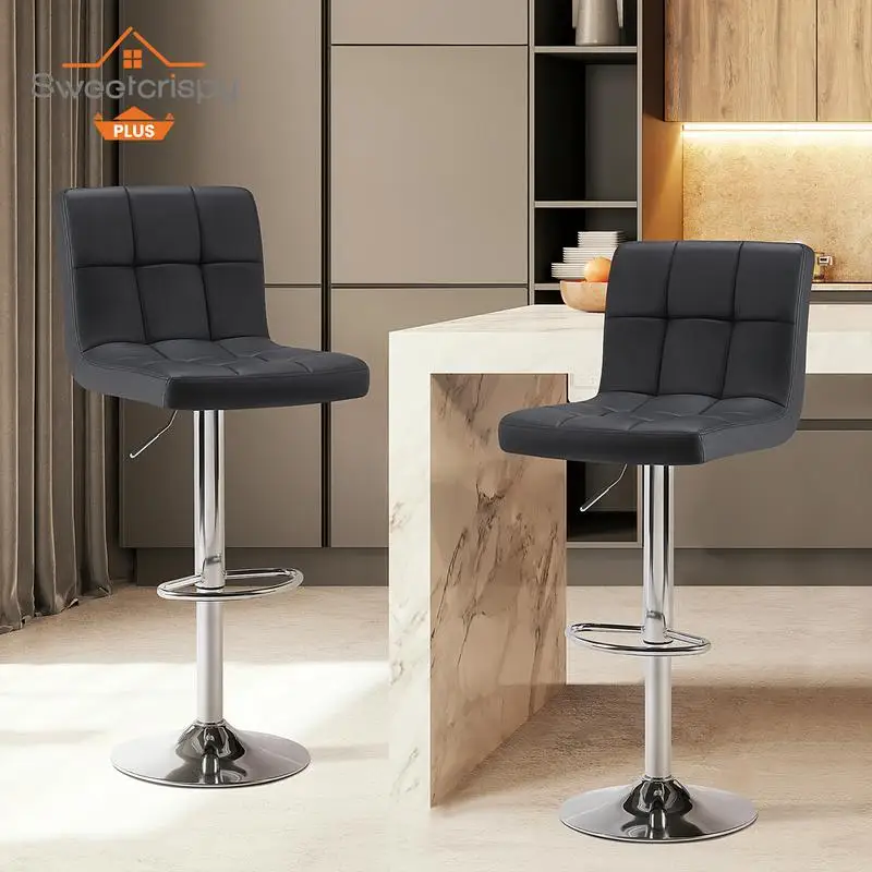 

Bar Stools Set of 2, PU Leather Adjustable Swivel Barstools, Armless Hydraulic Kitchen Counter Height Bar Stools, Thickened Seat