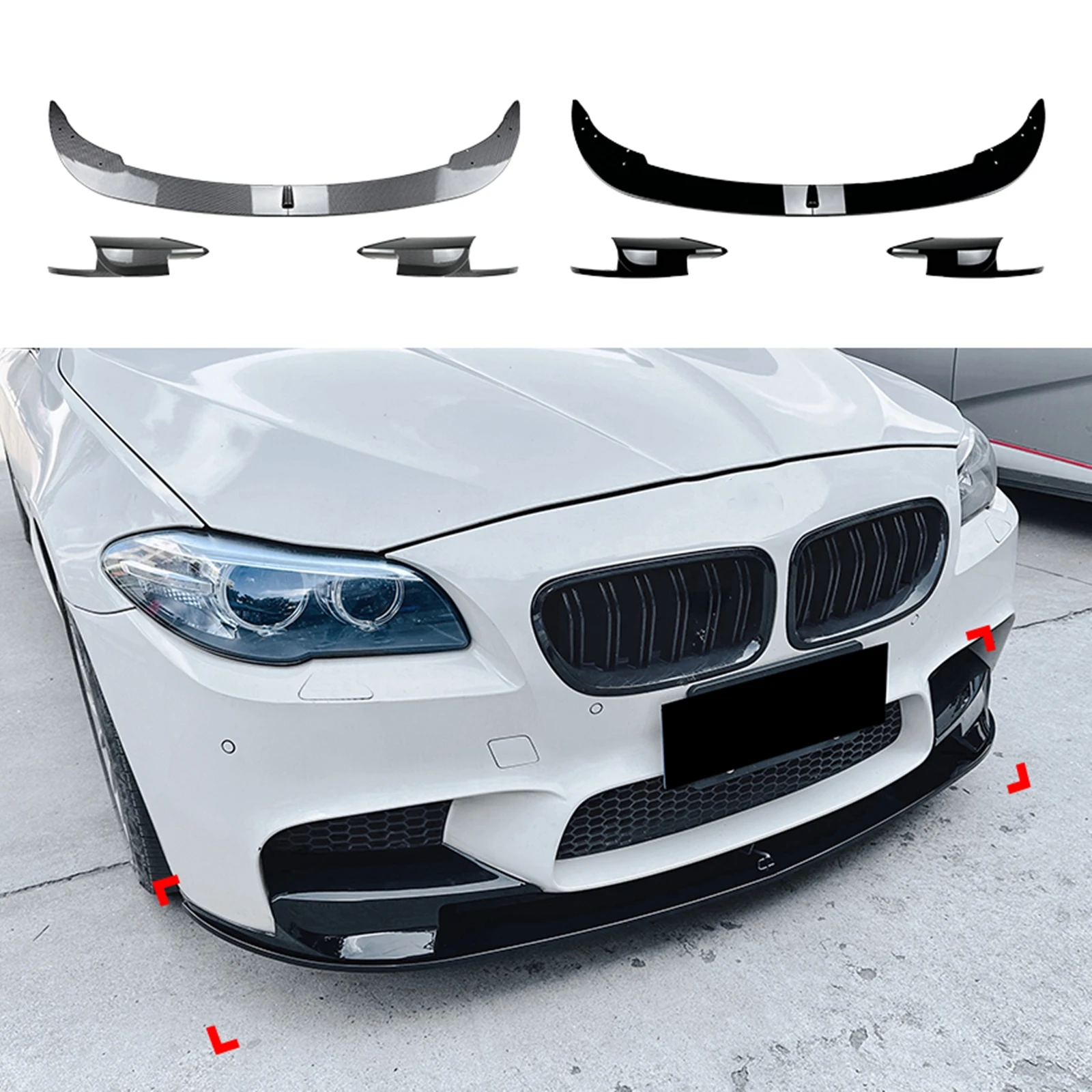 

Glossy Black Front Bumper Spoiler Lip+Side Splitter Corner Cover Trim Kit For BMW 5 Series F10 F11 M5 2012 2013 2014 2015 2016