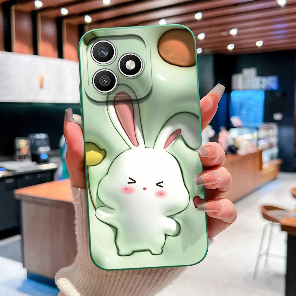 Green Cute Rabbit Pattern Silicone Case for For Honor X8D - Flexible, Anti-Drop with Full Camera Protection