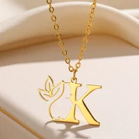 Beauty Flower Initial Necklace Women Girl Gifts Stainless Steel Gold Color Letter Pendant Choker Alphabet Jewelry Free Shipping - Image 4