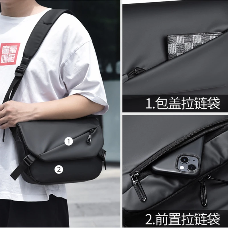 

Mens trendy simple outdoor tactical waterproof bag shoulder bag fashionable lightweight large capacity wear-resistant sports bag