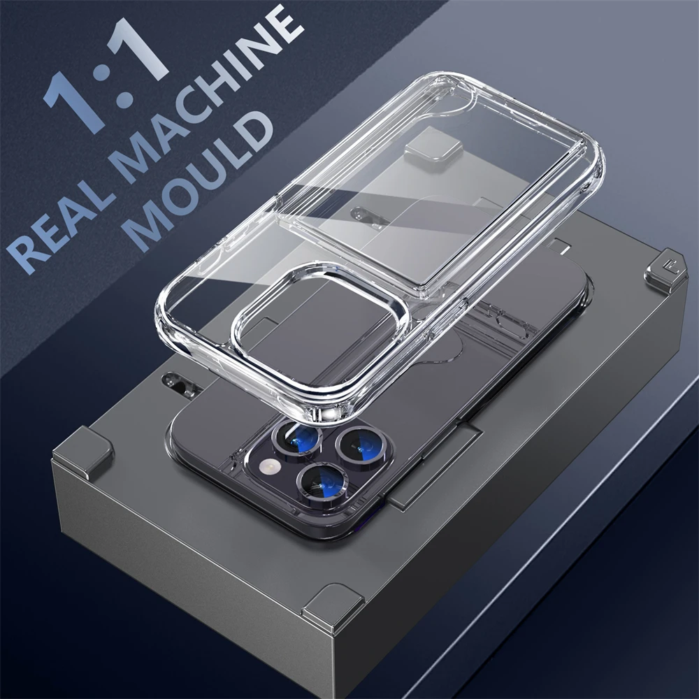 Enhanced Four-Corner Protective Transparent Acrylic Phone Case with Card Slot