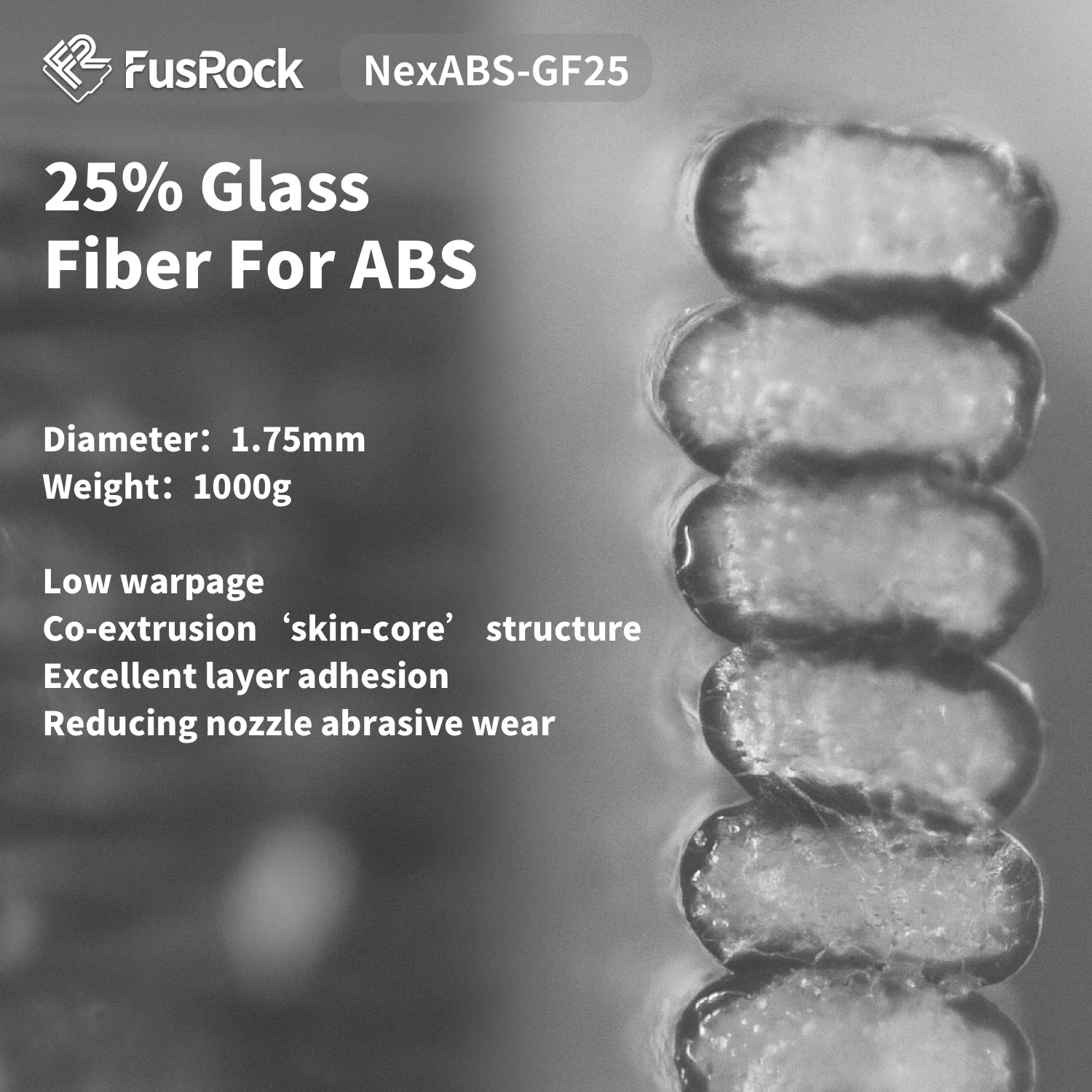 Фото Нить FUSROCK из стекловолокна АБС 1,75 мм, ABS-GF25 нить для 3D-принтера подходит для большинства 3D-принтеров FDM, матовая текстура, высокая №3