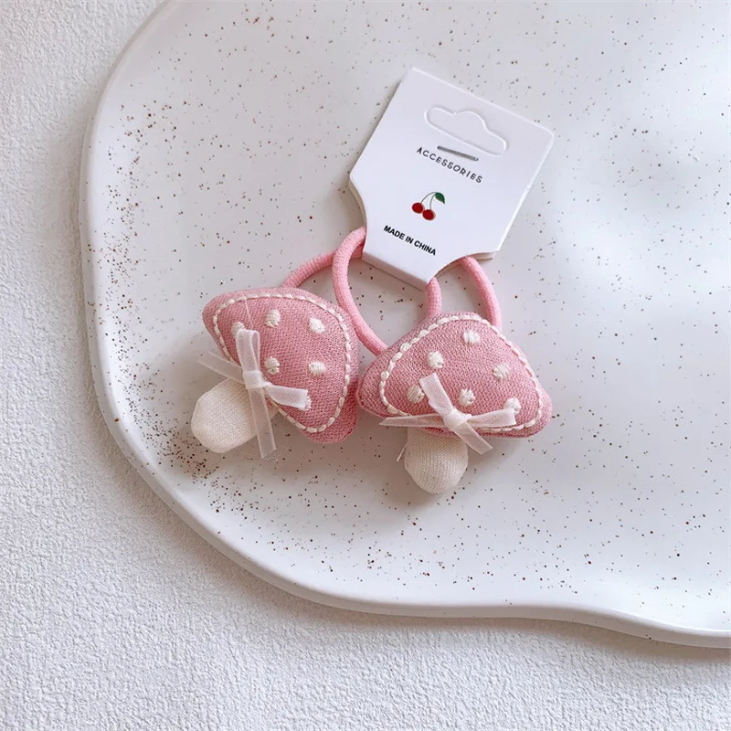 2 Stück/Set süße rosa Erdbeer-Haargummis und Haarspangen für Mädchen, Schleife, Haarspange, Kinder, Apfel-Haargummibänder, Baby-Bögen, Haarspangen – Detail 8