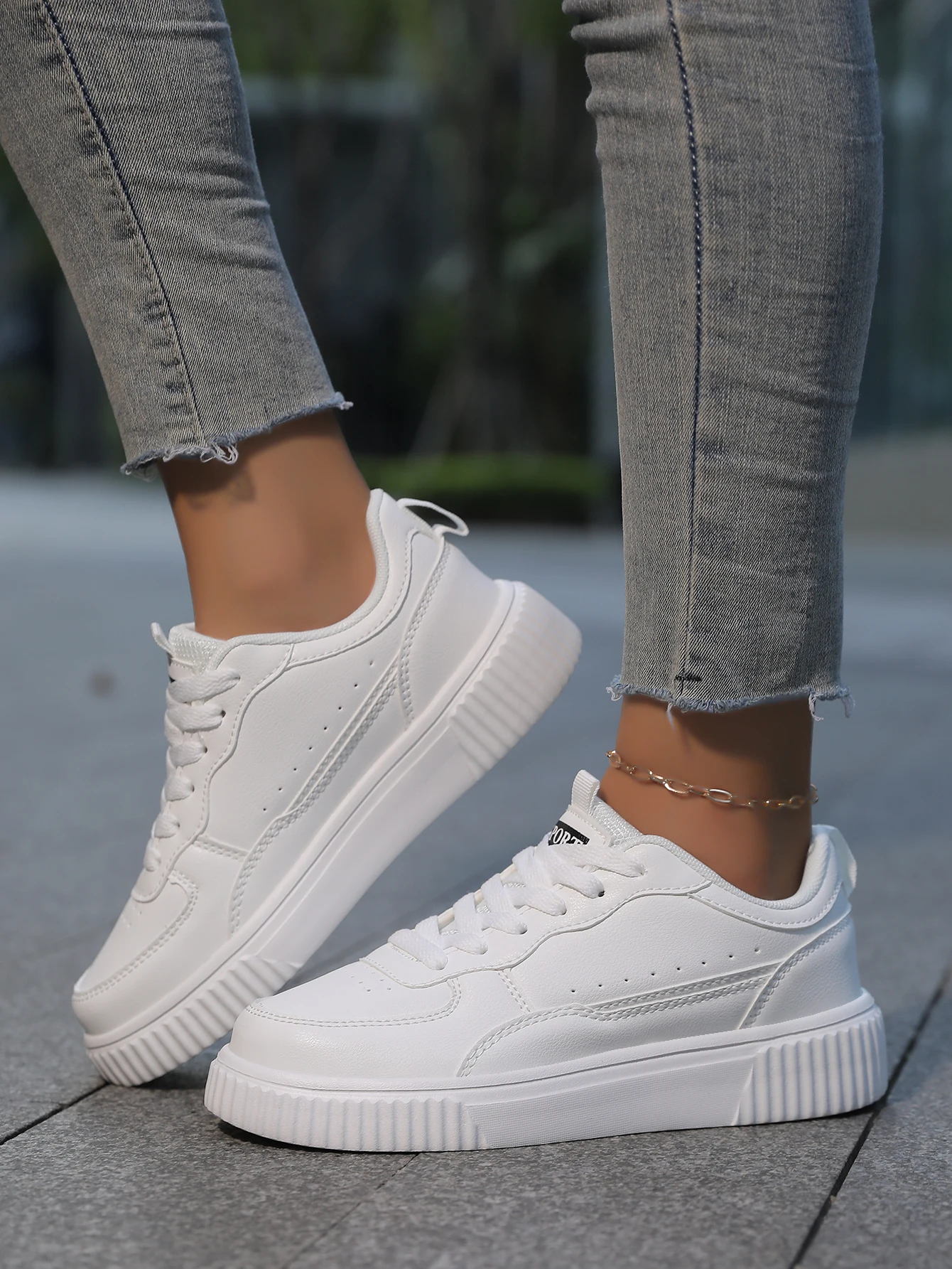 Women's Lightweight White Casual Sneakers - Fashionable Low-Top Lace-Up Shoes, Comfortable Eva Soles, Suitable for All Seasons, Pu Upper Material