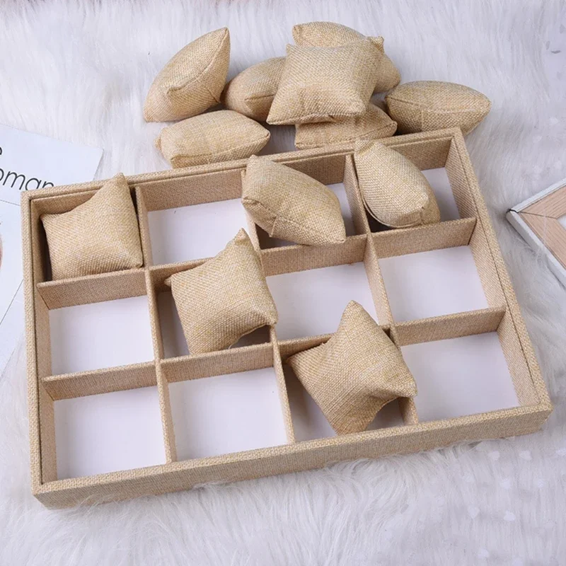 Watch Jewelry Tray Organizer Bracelet Display Showcase 12 Grid Pillows Without Lid Tray Jewelry Storage Holder Gifts