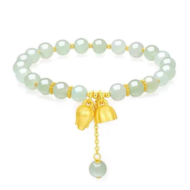 6MM Einzelring Lotus Anhänger Grün Weiß Handschnur Natürliche Kleine Frische Ornamente Hetian Jade Armband Frauen Geburtstagsgeschenk