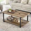 FOLUBAN Industrial Coffee Table with Shelf, Wood and Metal Rustic Cocktail Table for Living Room, Oak 1