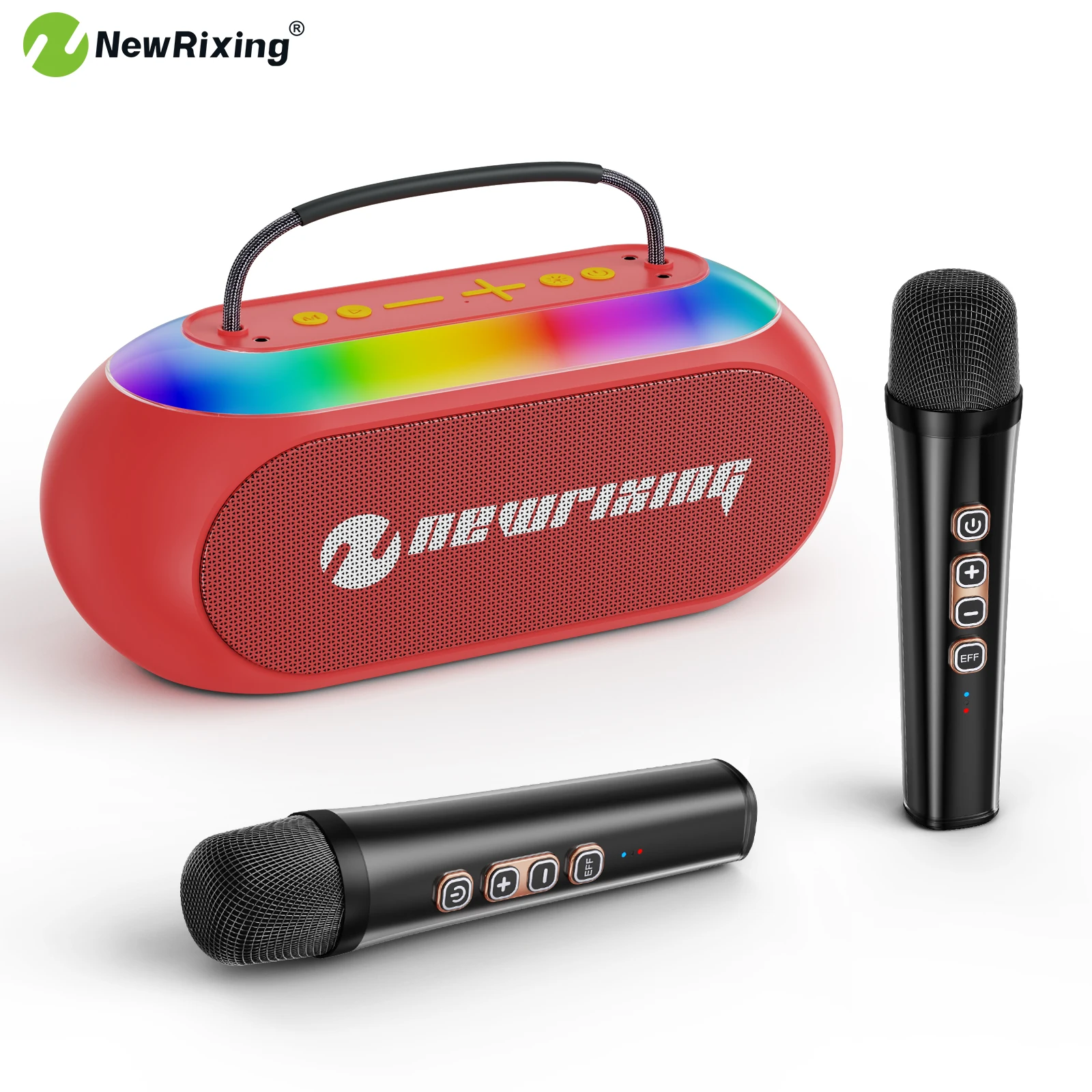 NewRixing Karaoke Machine with 2 mics,BT Speaker,30W,Bass Boost