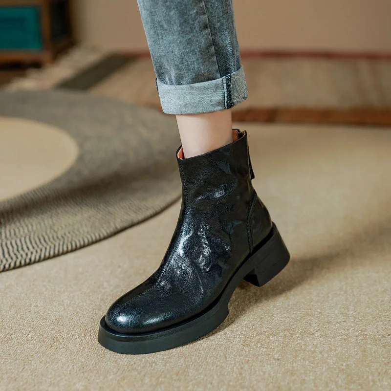

Women's Platform Chelsea Boots Street Style Winter Shoes Woman Sheepskin Shoes Spring Autumn Back Zip Ankle Boots Thick Heel