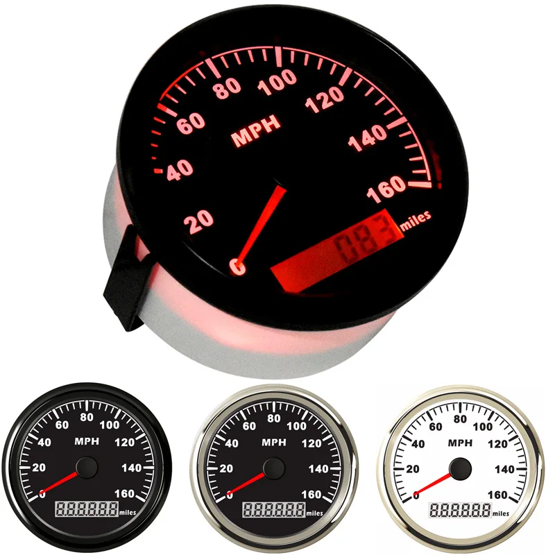 Compteur de vitesse GPS automatique avec rétroéclairage rouge pour voiture, bateau, camion, yacht et camping-car, reviede leomètres ATA, cadran blanc, 85mm, 0-160MPH