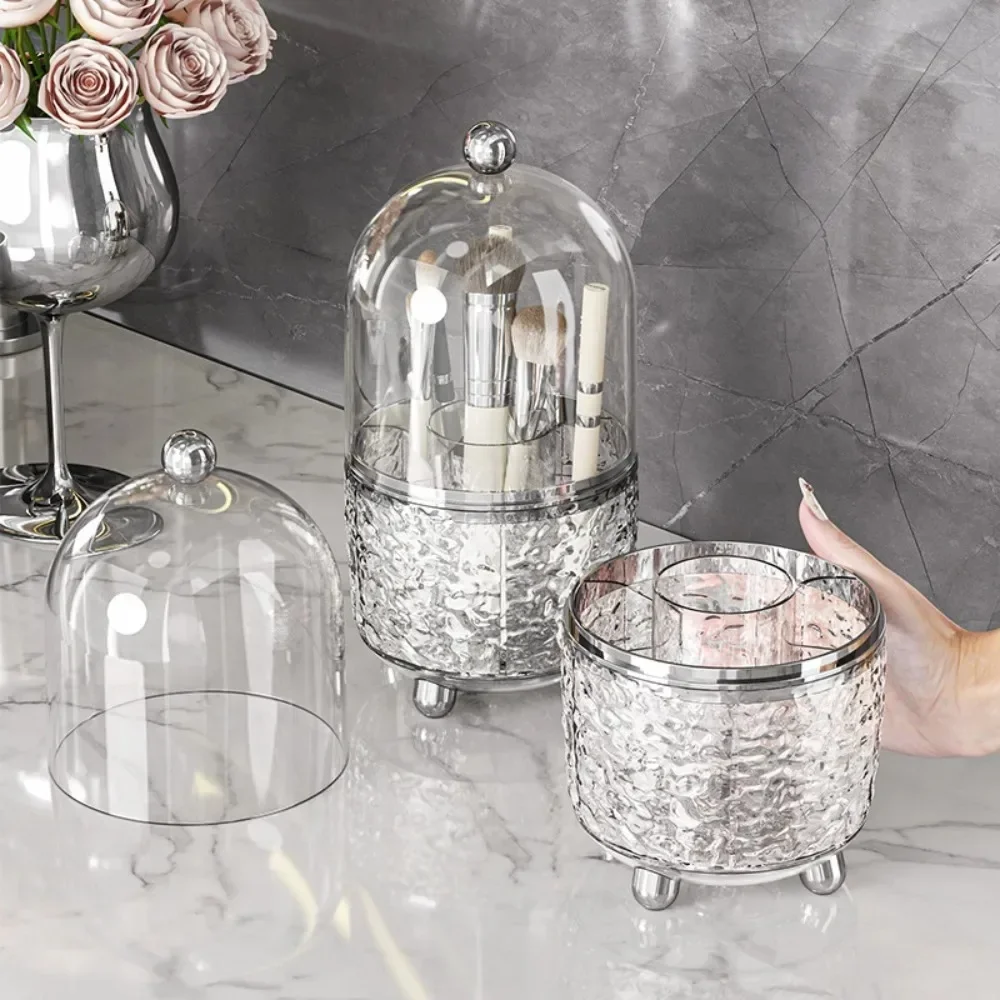 Makeup Brush Organizer Semi-transparent Vanity Desktop Cosmetics Storage Box 360° Rotating Lipstick Storage Box Luxury Container 3