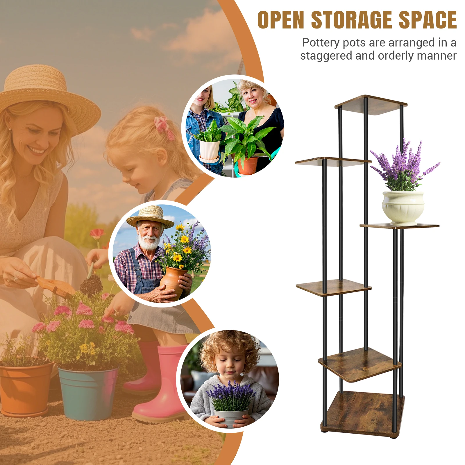 4/5/6-Tier Plant Stand Wooden Shelves, Metal Corner Flower Shelf Rack, Multi-Level Plant Pot Stand for Garden Wedding Decoration: 3 - 5 Days Free Delivery Only UK