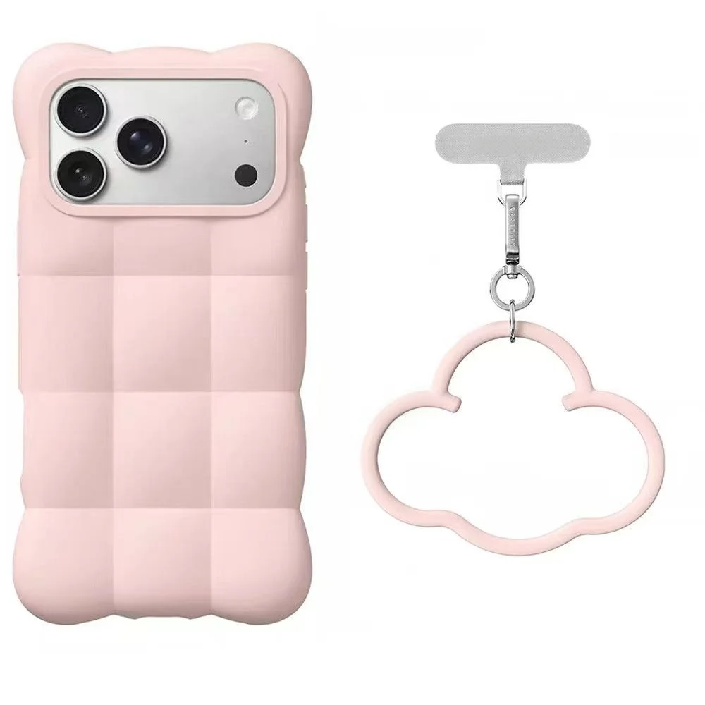 3D Cloud Puff Silicone Phone Case with Charm Accessories - Shockproof Soft Cover