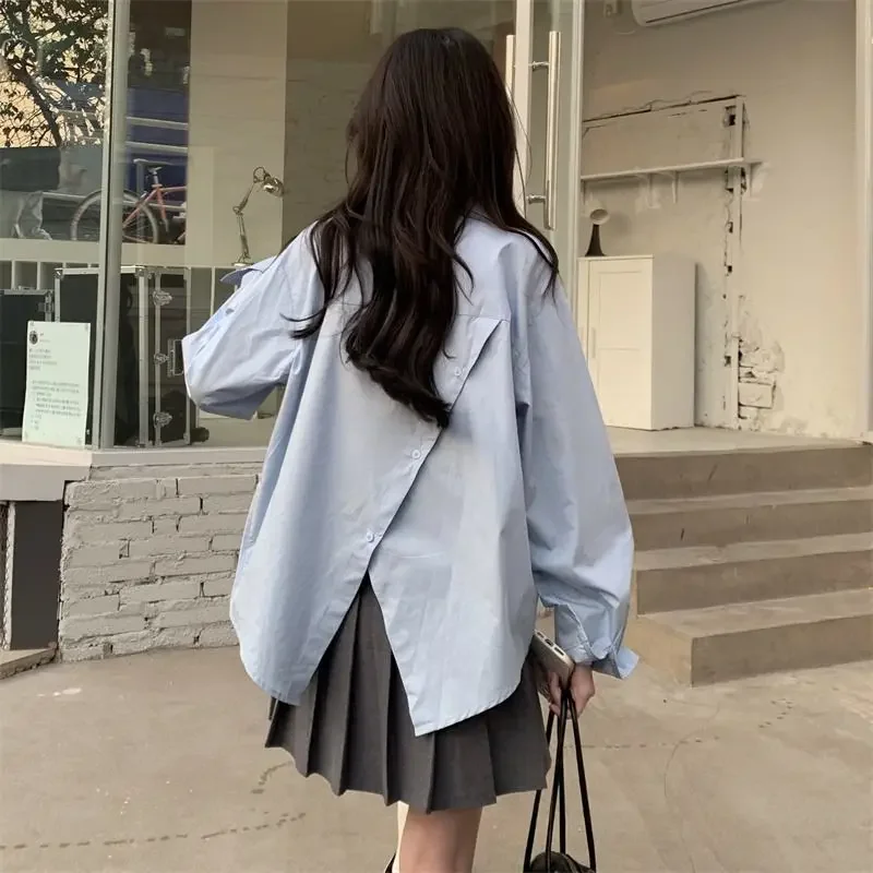 Deeptown Casual Harajuku Women Blouses Korean Style White Shirt Oversized Vintage Asymmetrical Top Female Fashion Zipper Chic