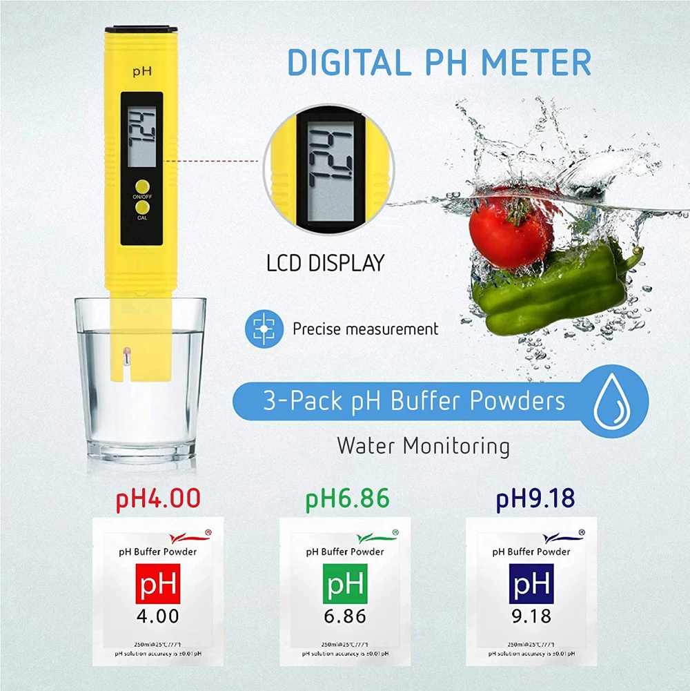 TDS Meter Digital Water Tester High Accuracy Digital 0-14 PH Meter Tester 0-9990ppm TDS&EC LCD Water Purity PPM Aquarium Filter 3