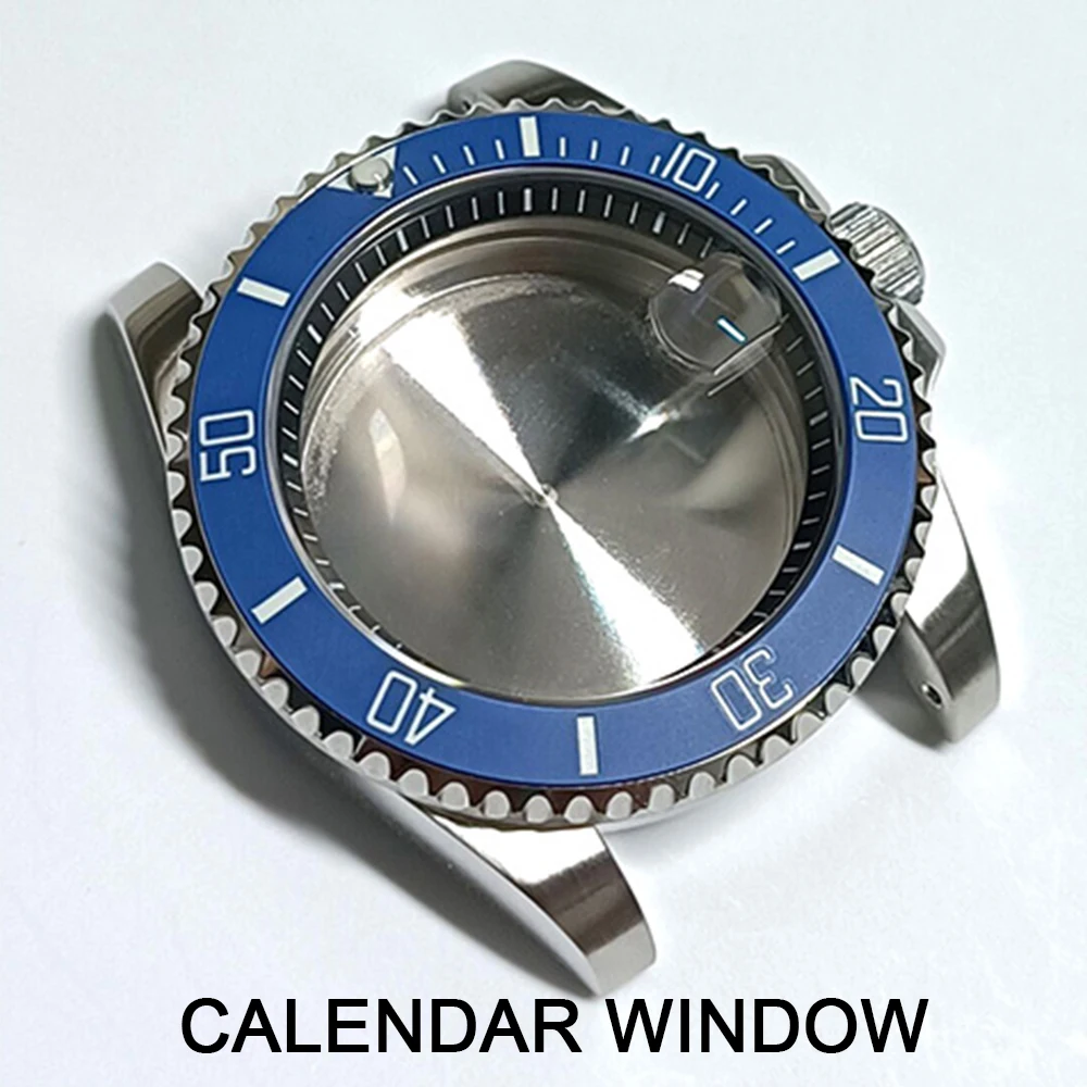 High-quality 40.5mm Silvery/black GMT Have Chapter Ring Steel Case Fit NH34 NH35 NH36 Movement Case Sapphire Glass Watch Box