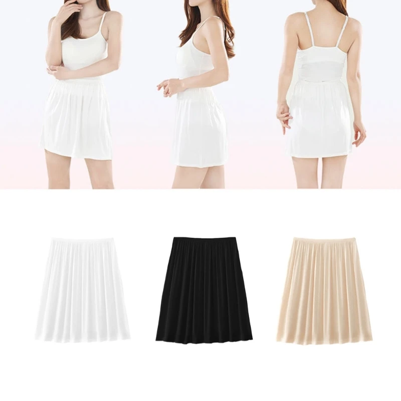 

Women Half Slip Elastic Waist Pleated Mini Skirts Lady Girls Solid Color Above Knee Underwear Petticoat Waist Slip for Dress