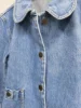 Early Autumn 2024 Women Solid Color Denim Jacket Single Breasted Fashion Cotton Pleated Female Peter Pan Collar Short Coat 2
