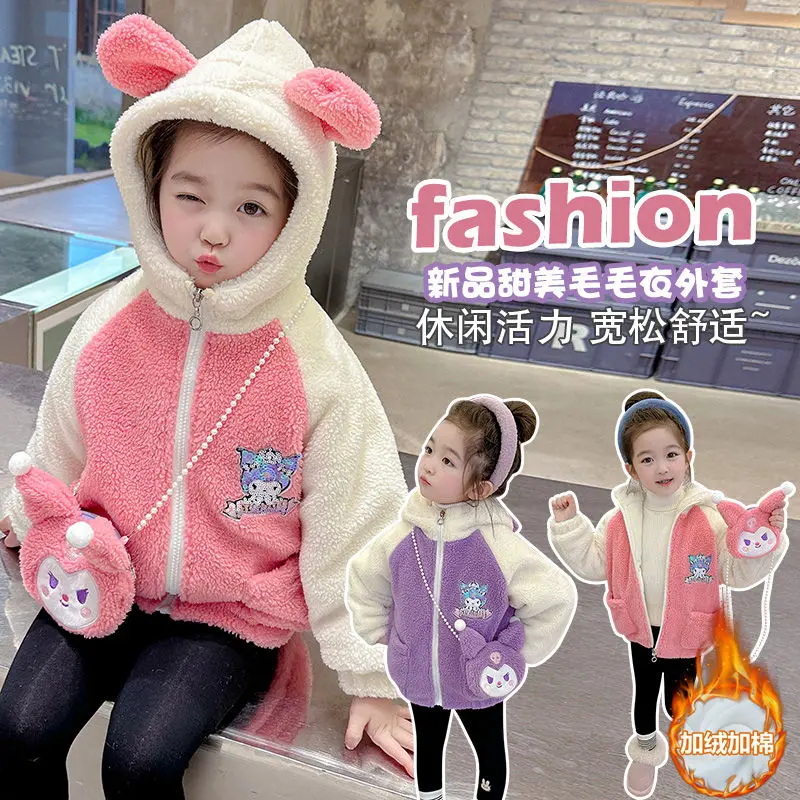 

Sanrio Kuromi children's coat sherpa cotton coat winter autumn keep warm plus velvet thicken outdoor Cartoon kawaii Anime figure