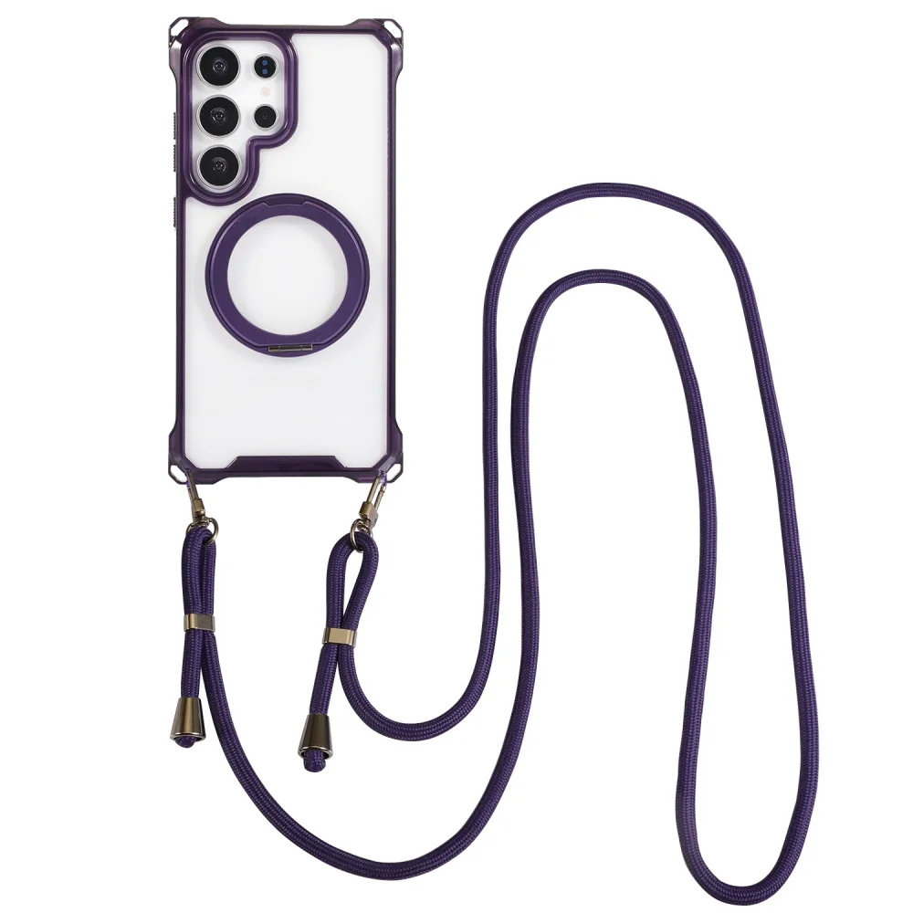 Adjustable Crossbody Necklace Strap Hand Rope Case For Samsung S26 Ultra S25 S24 S23 Magnetic Stand Holder Shockpoof Clear Cover_voghion.com