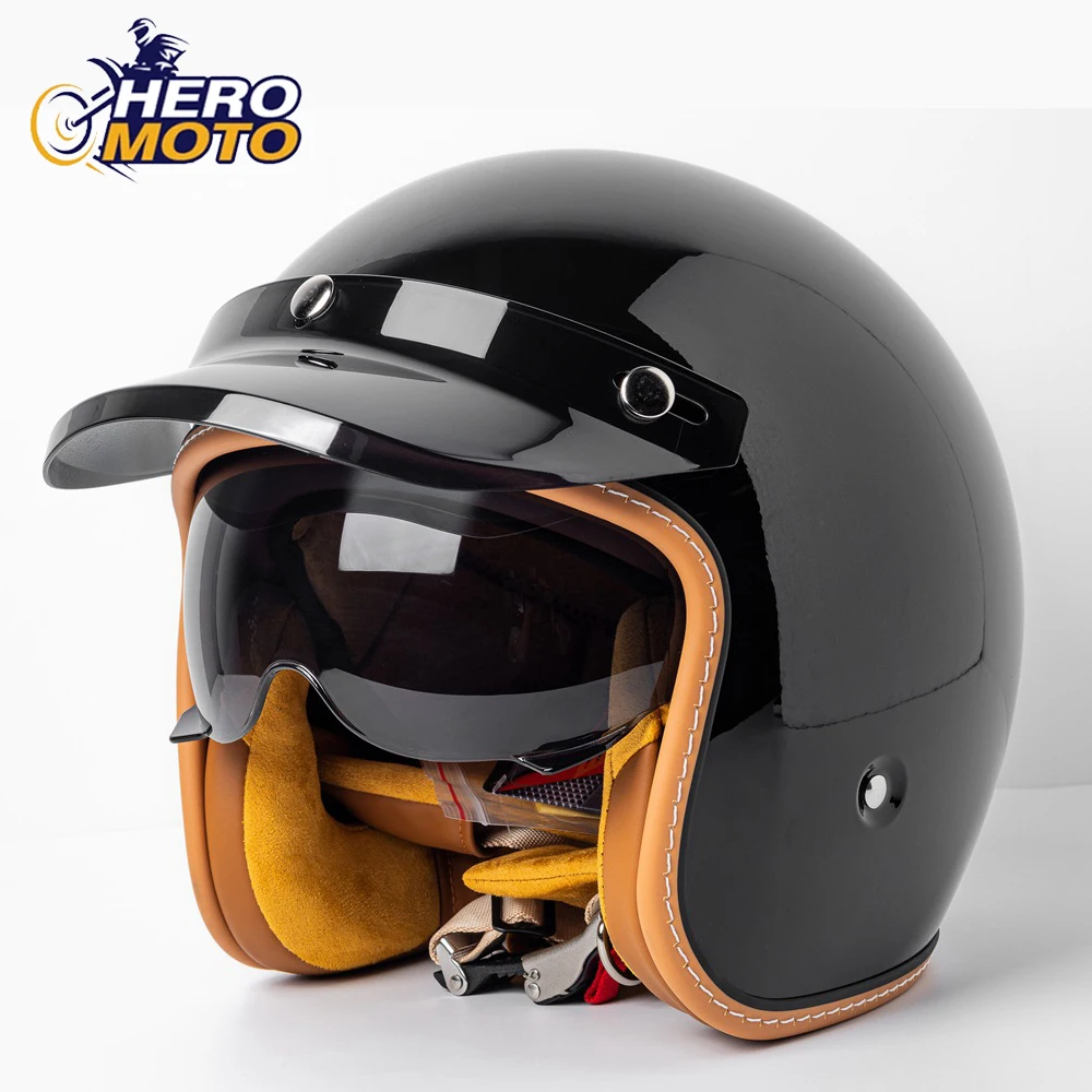 

Мотоциклетный шлем 3/4 шлем с открытым лицом Ретро мотоциклетный шлем винтажный шлем для езды на мотокроссе полулицевой шлем Сертификация DOT для мужчин и женщин