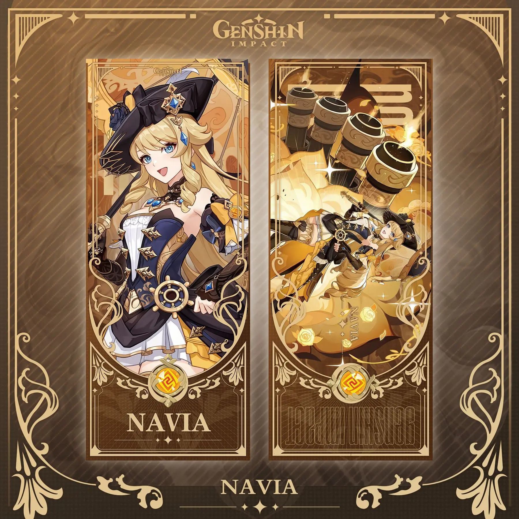 Genshin Impact Collection Cards Games Bookmark Navia Furina Kaveh Alhaitham Laser Double-sided Ticket Anime Fans Collection Card