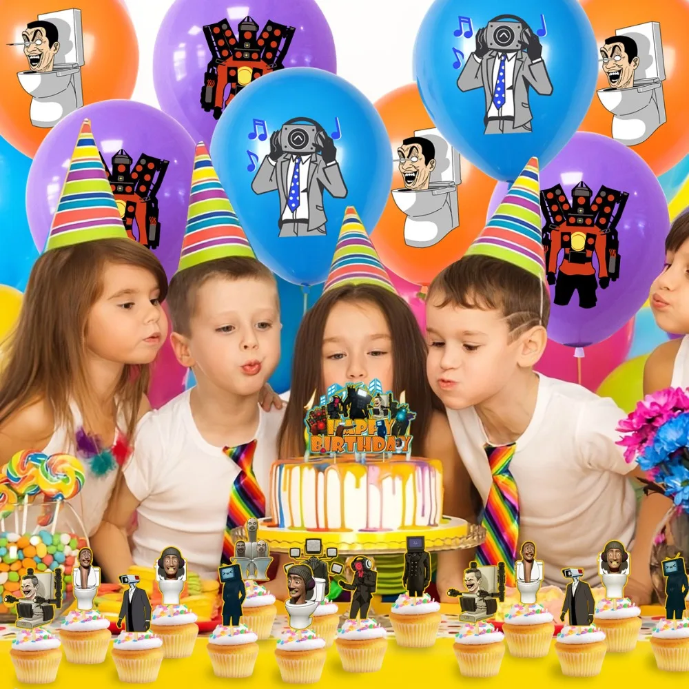 Skibidi Toilet Decorazioni Per Feste Di Compleanno Cameraman Tv Man Balloon Banner Cake Toppers Forniture Per Feste Ornamenti Per Baby Shower