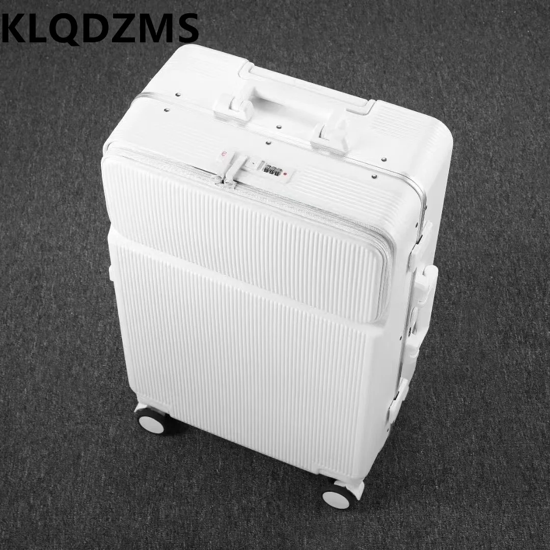

KLQDZMS 20"24"28Inch Luggage Front Opening Laptop Trolley Case USB Charging Boarding Box with Cup Holder Carry-on Suitcase
